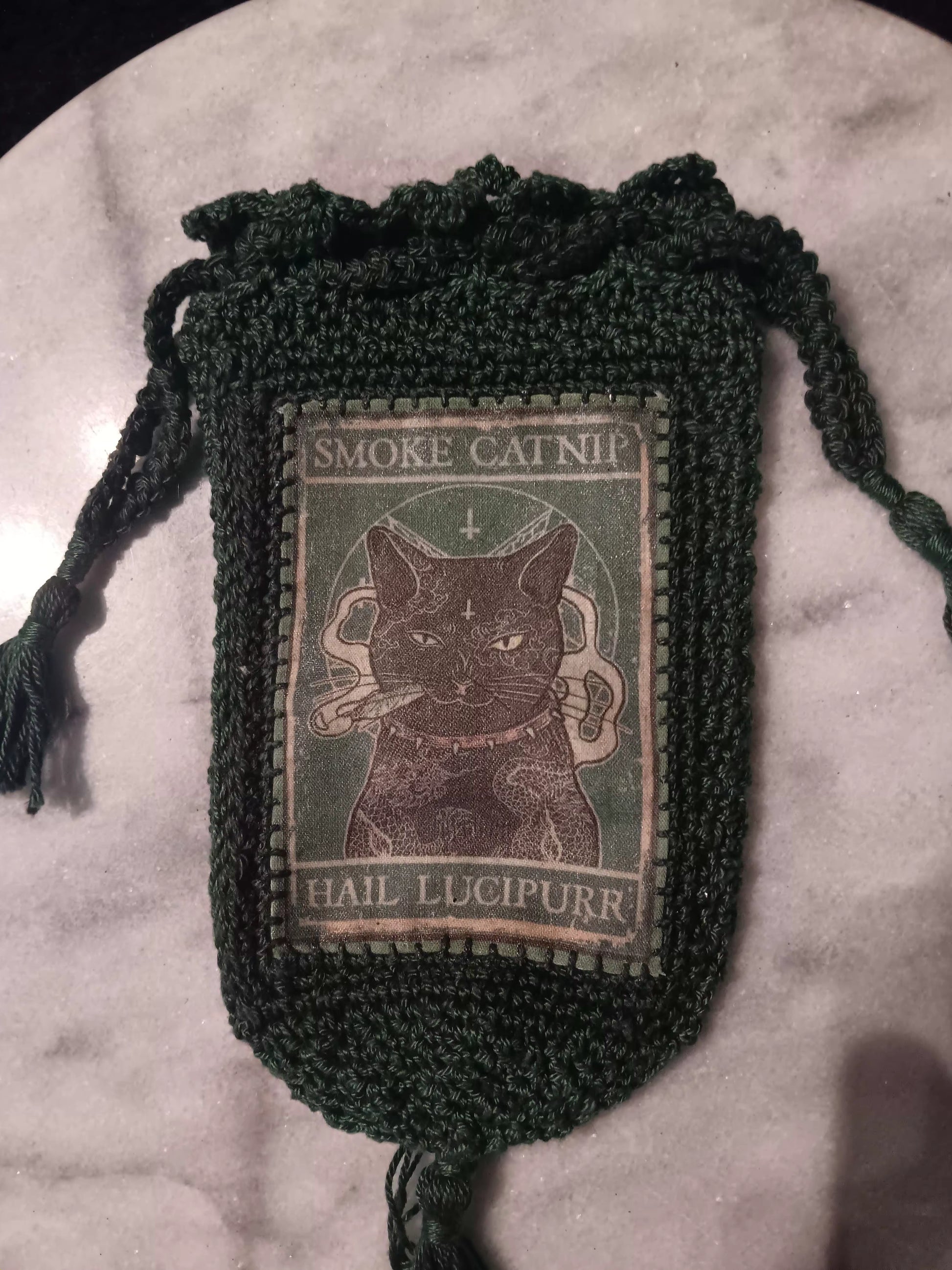 Smoke Catnip Crochet Tarot Bag (Green)