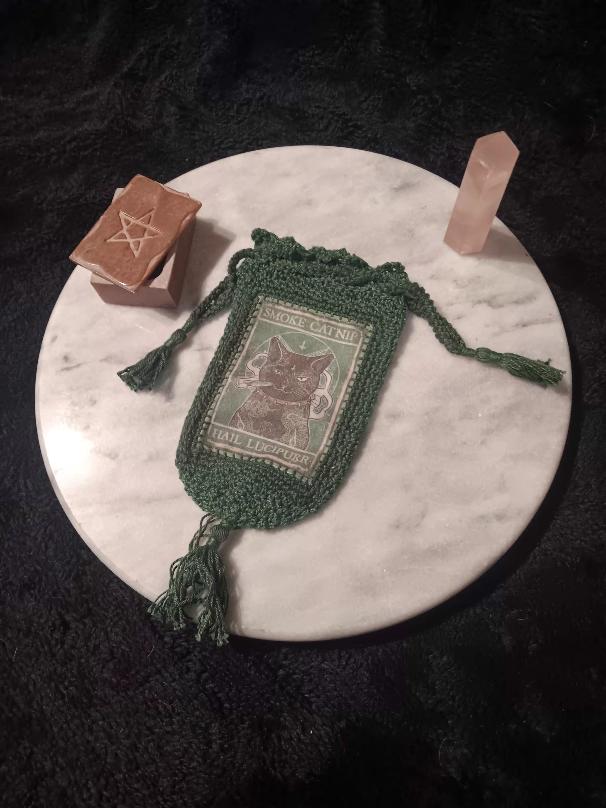 Smoke Catnip Crochet Tarot Bag (Green)