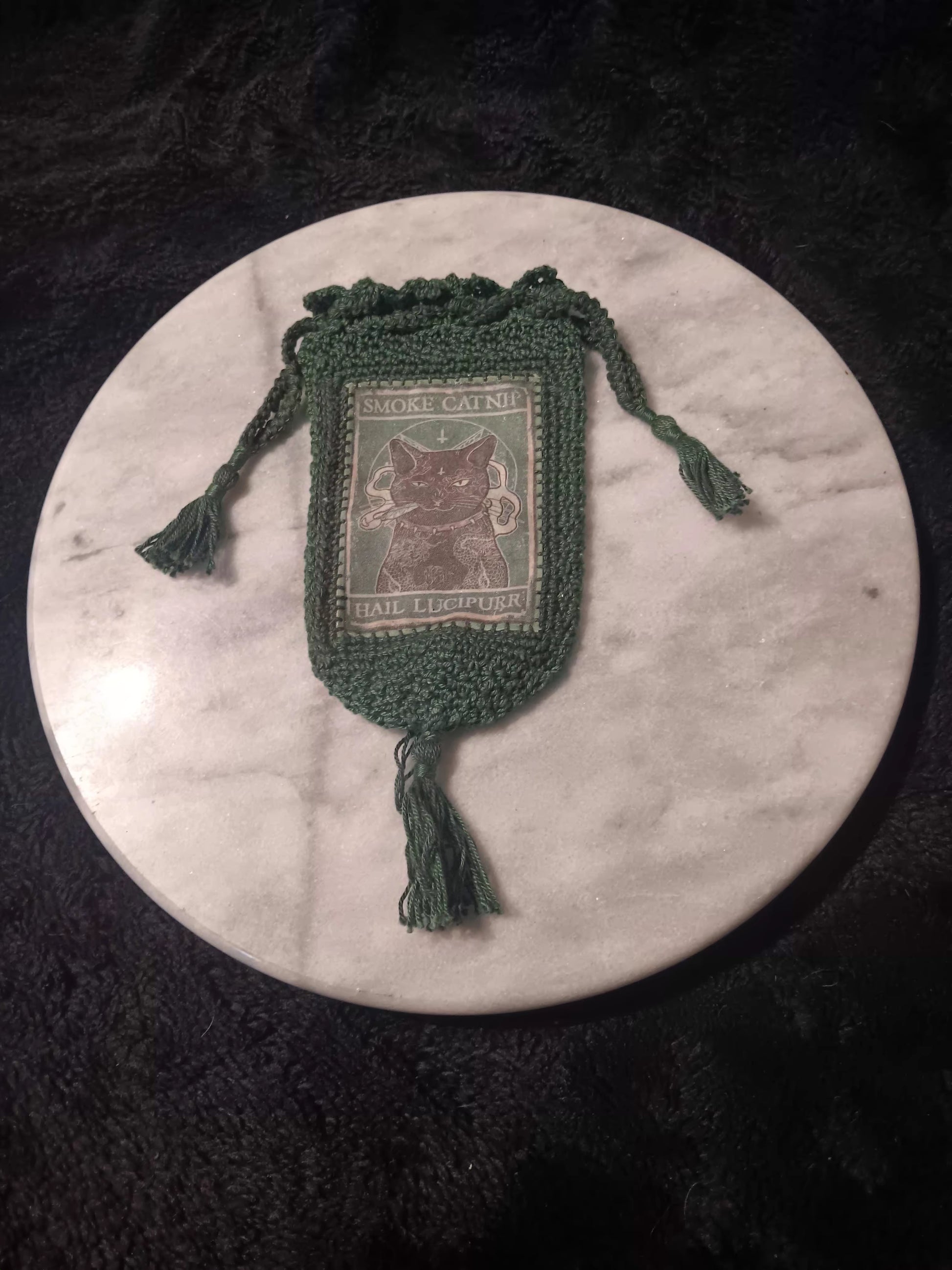 Smoke Catnip Crochet Tarot Bag (Green)